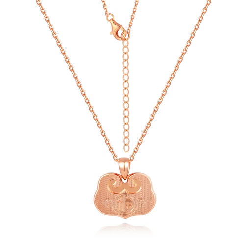 [PD02N0109-3] Rose Gold Cloud Pendant Necklace with Chinese Fu Symbol