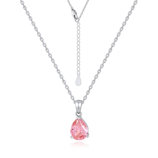 [PD02N0157] Heart-Shaped Pink Crystal Pendant Necklace in Silver Setting