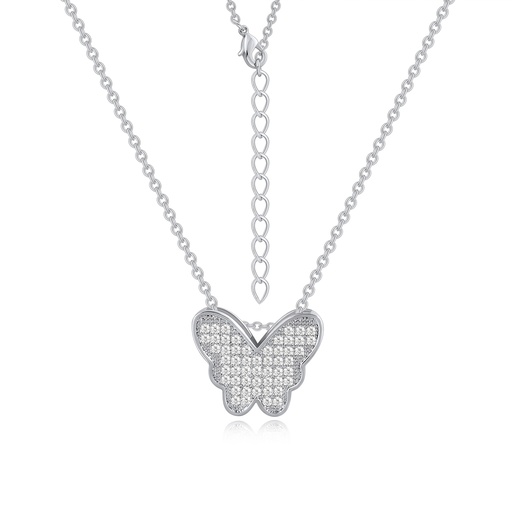 [PD02N0161] Elegant Full Pavé Butterfly Necklace with Sparkling Brass Base