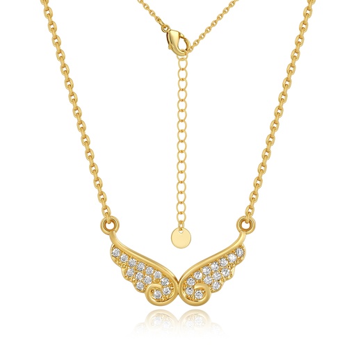 [PD02N0166] Gold-Plated Angel Wings Necklace with CZ Crystal Accents