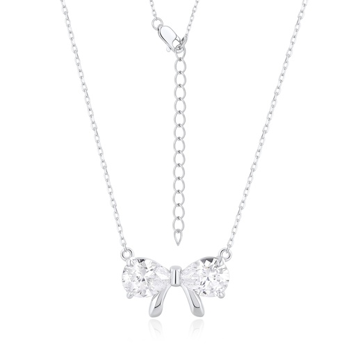 [PD02N0167] Petite Bowknot Necklace with Double Crystal Center Charm