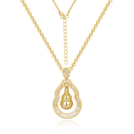 [PD02N0172] Double Gourd Lucky Pendant with Pavé CZ Detailing