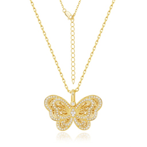 [PD02N0173] Gold-Plated Butterfly Pendant Necklace with Intricate CZ Details