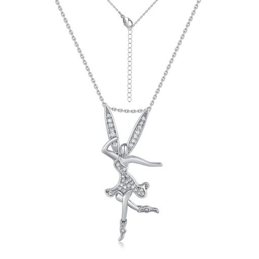 [PD02N0176] Elegant Silver Fairy Necklace with Crystal-Encrusted Wings
