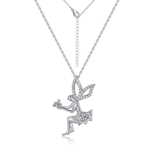 [PD02N0177] Fairy with Butterfly Necklace in Silver with Cubic Zirconia