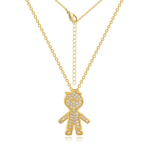 [PD02N0178] Adorable Boy-Shaped Pendant Necklace in Gold with CZ Accents