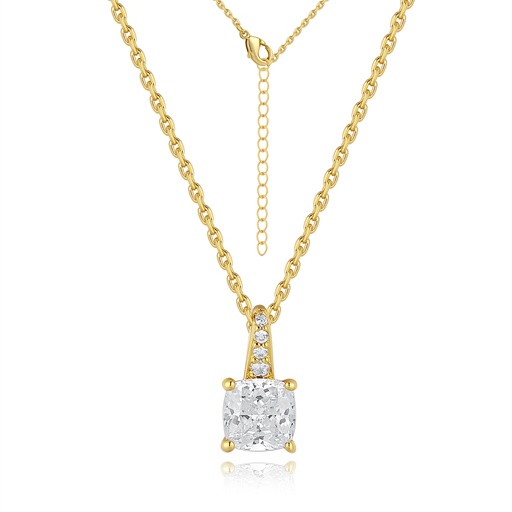 [PD02N0181] Cushion Cut Pendant Necklace with Pavé Accent Chain