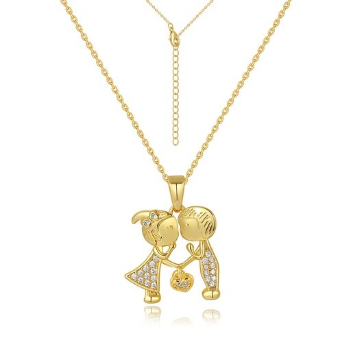 [PD02N0184] Cute Kissing Kids Pendant Necklace in Gold Plating