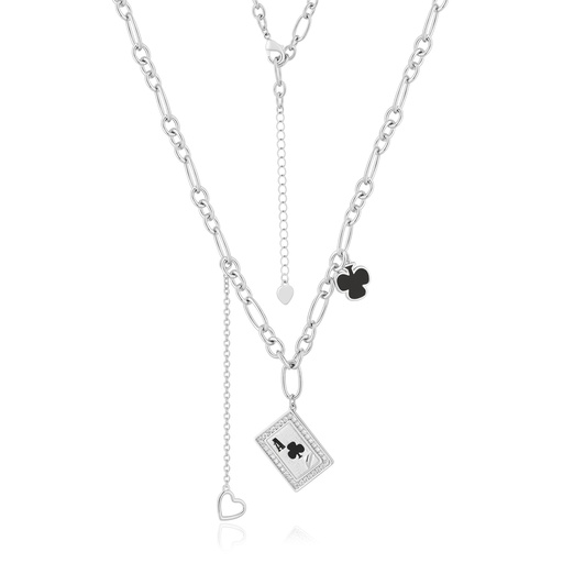 [PD02N0190] Silver Playing Card Necklace with Charms and Chain Layers