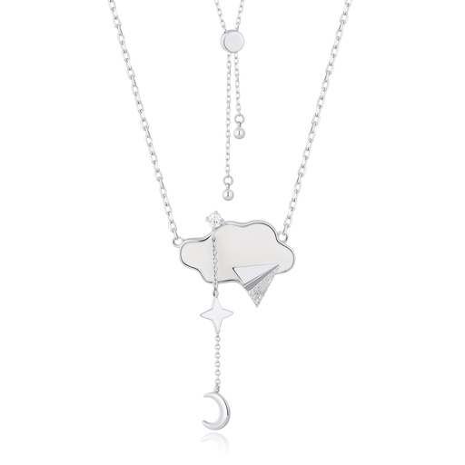 [PD02N0191] Cloud, Star, and Moon Pendant Necklace in Silver