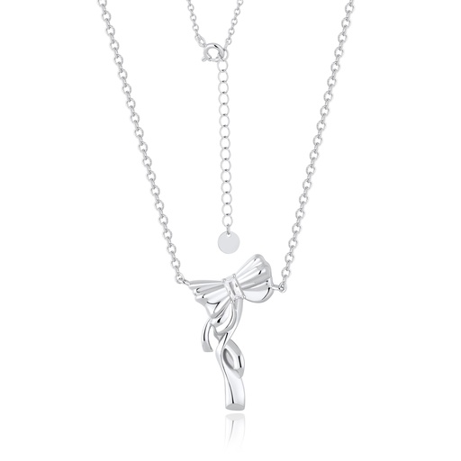 [PD02N0192] Elegant Silver Bow Pendant Necklace with Adjustable Chain