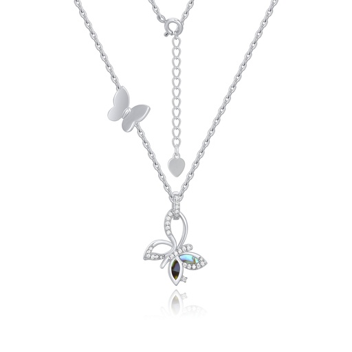 [PD02N0193] Elegant butterfly necklace with abalone and crystal wing accents.