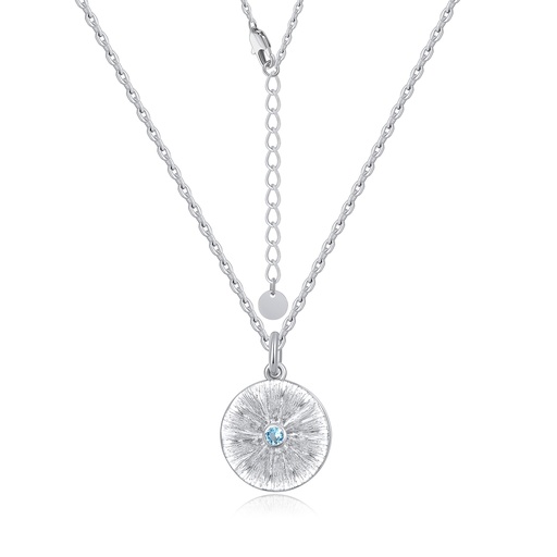 [PD02N0199] Minimalist sunburst necklace with bright blue center crystal accent.