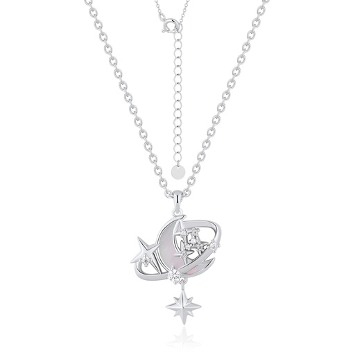 [PD02N0203] Galaxy-inspired pendant necklace featuring planets, stars, and shimmering crystals.