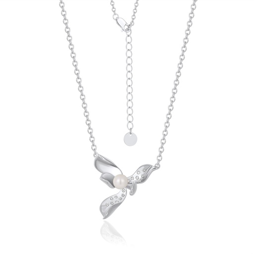 [PD02N0213] Silver Butterfly Necklace with Pearl and Crystal Embellishments