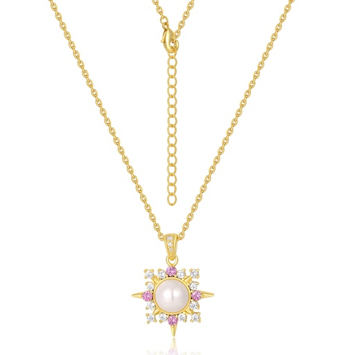 [PD02N0220] Radiant Pearl and Pink Crystal Star Pendant Necklace