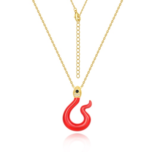 [PD02N0222] Enamel Red Snake Pendant Necklace with Playful Statement Charm