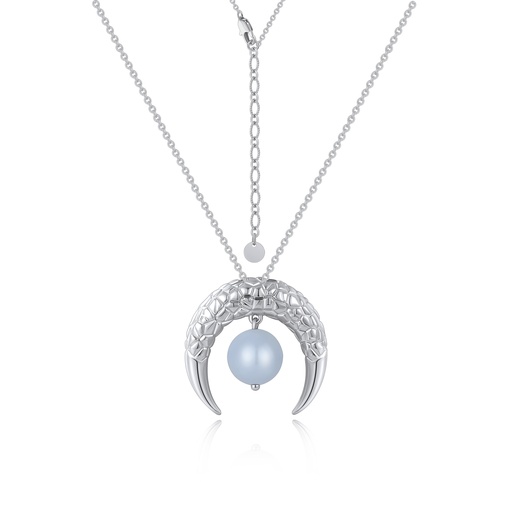 [PD02N0228] Moon Claw Pendant Necklace with Frosted Blue Orb Charm