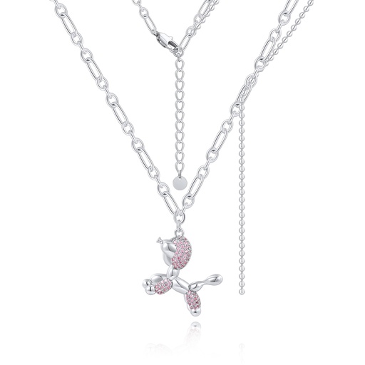 [PD02N0234] Chunky Chain Balloon Dog Necklace With Pink Pavé Crystal Charm