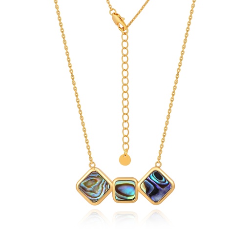 [PD02N0236] Golden Geometric Necklace Featuring Iridescent Abalone Shell Inlays Trio