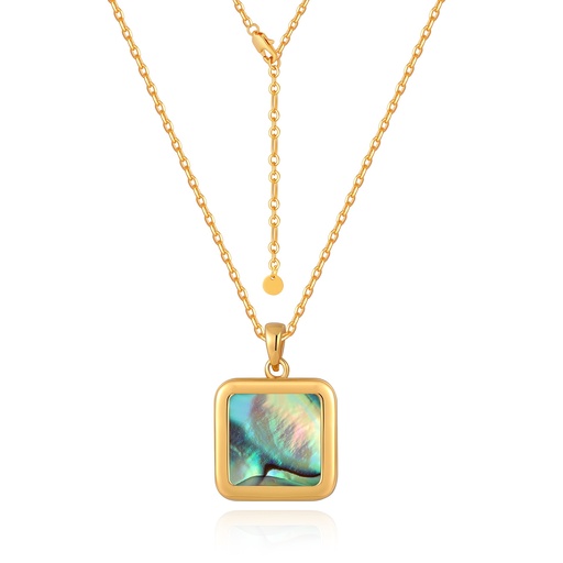[PD02N0249] Square Gold Pendant with Polished Abalone Shell Center