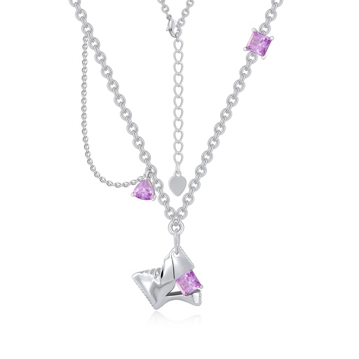 [PD02N0254] Origami Bow Pendant Necklace with Light Purple Accent Stones