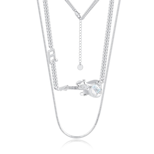 [PD02N0257] Multi-Layered Silver Necklace with Heart, Music, and Sword Motifs