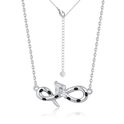 [PD02N0262] Elegant Bow Infinity Necklace with Black Enamel and Crystal Charm