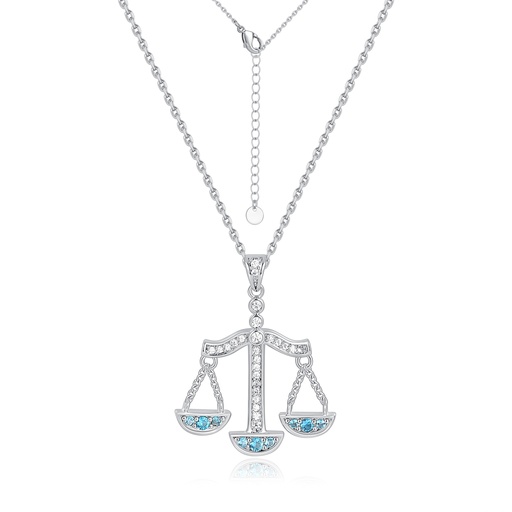 [PD02N0263] Libra Zodiac Balance Necklace with Sparkling Blue and White Stones