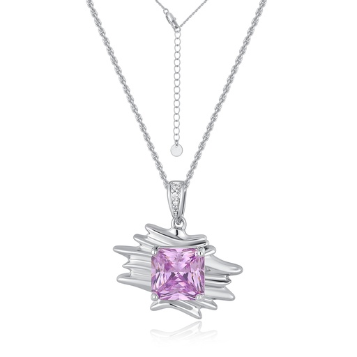 [PD02N0270] Modern Silver Necklace with Abstract Pink Gemstone Statement Pendant
