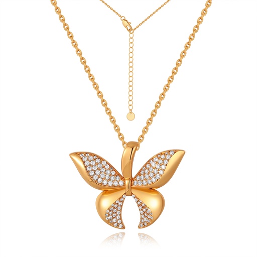 [PD02N0274] Gold Butterfly Necklace with Sparkling Pave CZ Accents