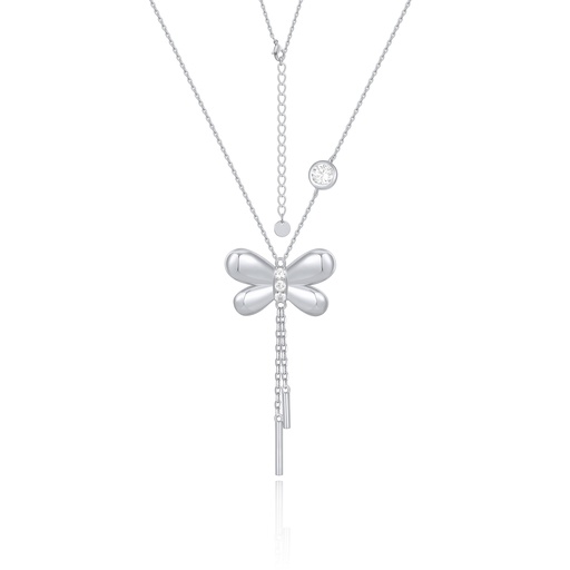 [PD02N0290] Silver Butterfly Pendant with Dangling Tail Chain Accent