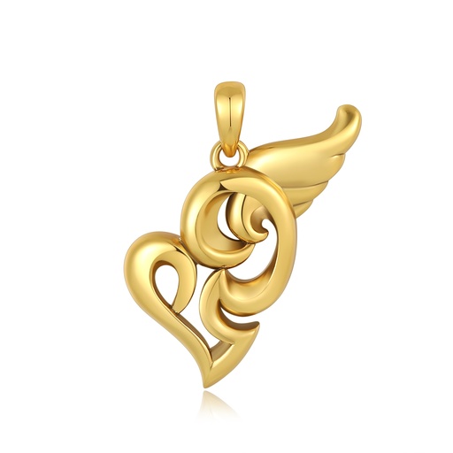 [PD02P0054] Golden Heart with Angel Wing Romantic Brass Pendant Necklace