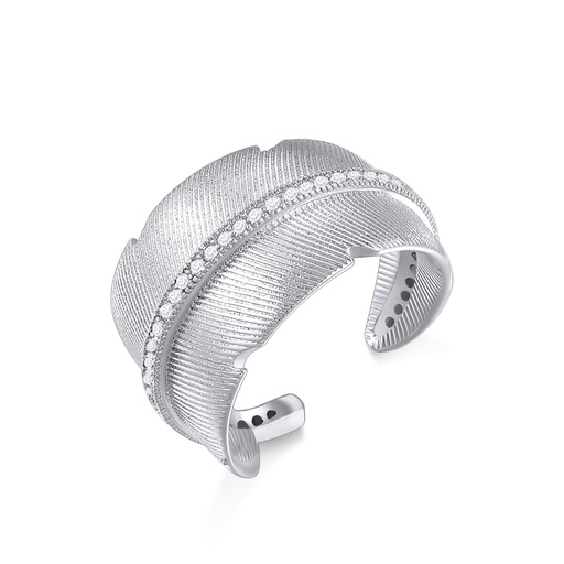 [PD02R0054] Feather Textured Wrap Ring with Crystal Pavé Accents – Brass
