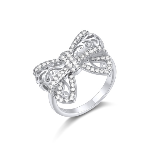 [PD02R0062] Elegant Bow Knot Ring with Pavé Crystal Detailing – Brass