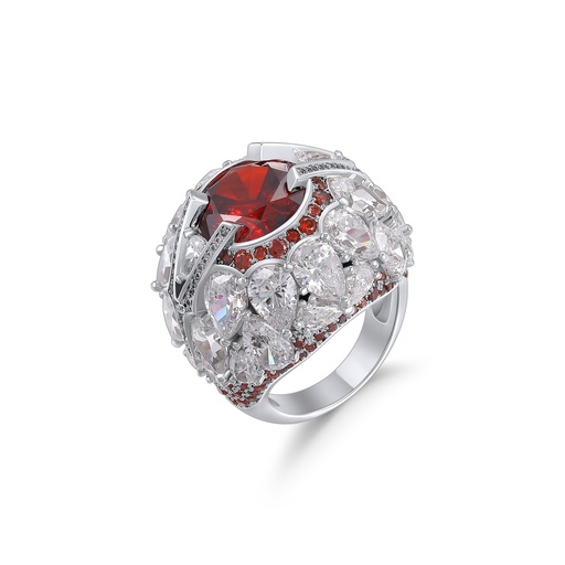 [PD02R0073] Royal Red Gemstone Dome Ring with Teardrop CZ Detailing