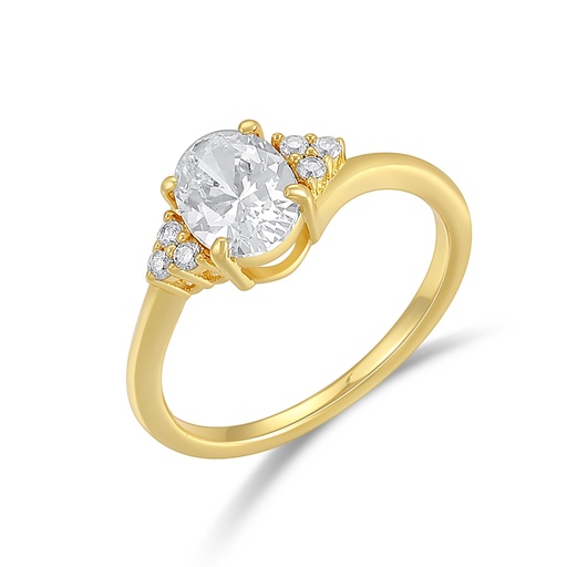 [PD02R0083] Elegant Oval Solitaire Ring in Gold with Clustered Accent Stones