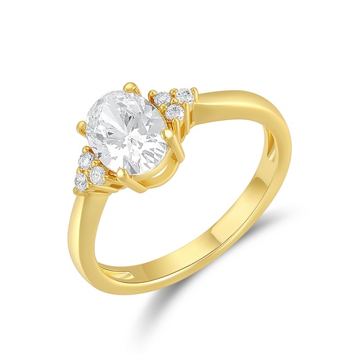 [PD02R0085] Oval Cut CZ Gold Ring with Clustered Accents Design