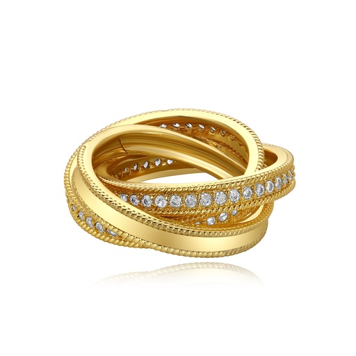 [PD02R0087] Triple Interlocking Gold Tone Bands with CZ Embellishments