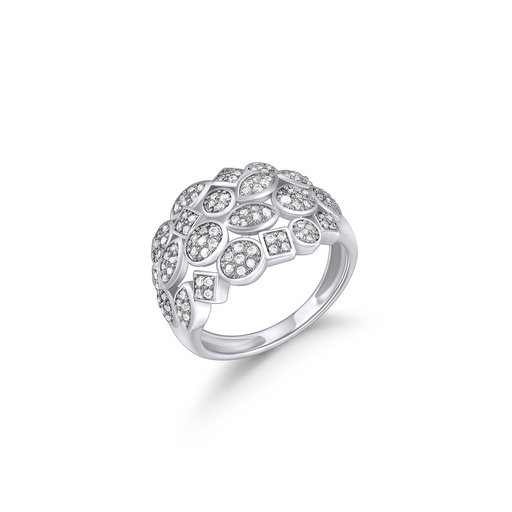 [PD02R0088] Dome Cocktail Ring with Assorted CZ Cut Shapes in Rhodium