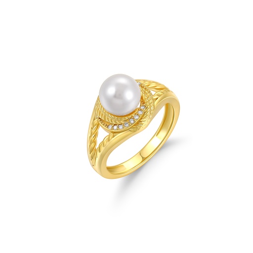 [PD02R0090] Elegant Oval-Cut Zircon Gold Ring with Cluster Accents