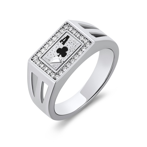 [PD02R0097] Stylish Ace of Clubs Ring with Dazzling Pave Crystal Border