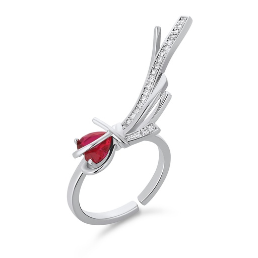 [PD02R0098] Modern Red Gemstone Ring with Sculpted Abstract Silver Design