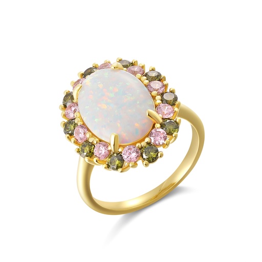 [PD02R0101] Radiant Oval Opal Ring with Pink and Green Accents
