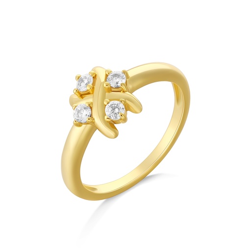 [PD02R0104] Minimalist Gold Brass Ring With Four Brilliant Round Stones