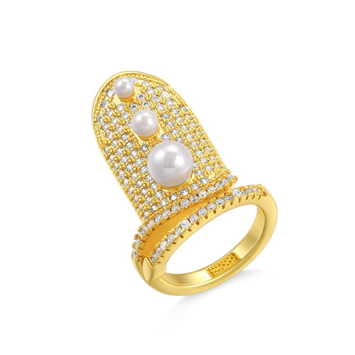 [PD02R0109] Pearl Crown Armor Ring with Gold and Diamond Highlights