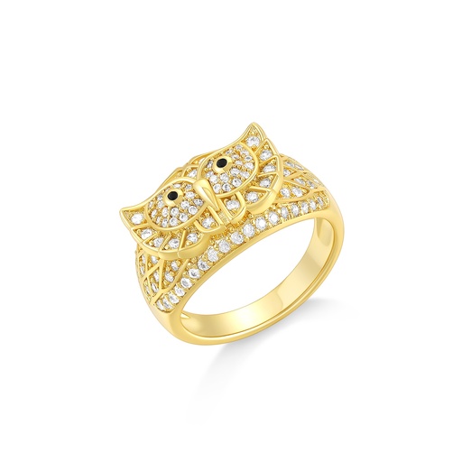 [PD02R0112] Wise Owl Brass Ring with Sparkling CZ and Gold Finish
