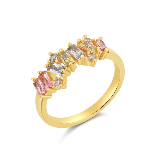 [PD02R0116] Colorful baguette stones set on golden band, elegant shine
