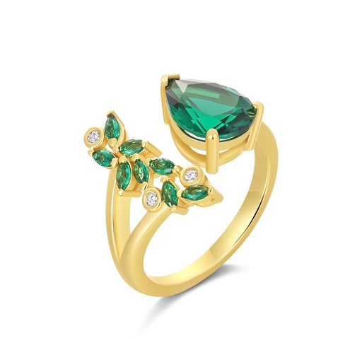 [PD02R0118] Green zircon leaves entwine with teardrop gem, nature inspired