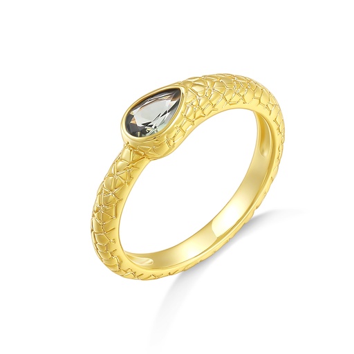[PD02R0127] Elegant Gold Textured Ring with Teardrop Crystal Centerpiece